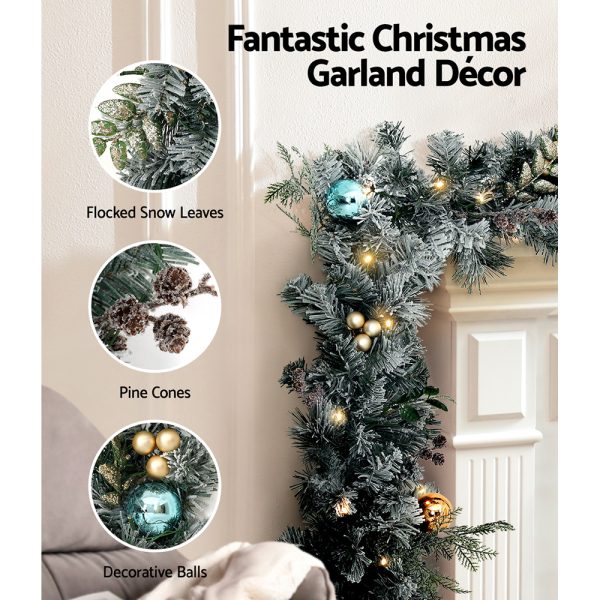 Christmas Garland with Wreath Set Snow Frosted Xmas Tree Decor