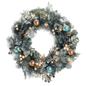 Jingle Jollys Christmas Wreath with Pre-Lit Lights Ornament 60CM Xmas Tree Decor