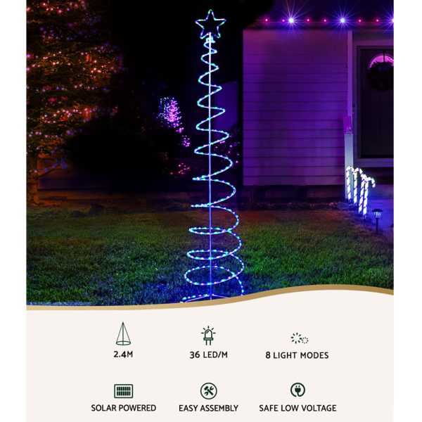 2.4M LED Christmas Tree Solar Motif Lights 8 Modes Multi-Colour