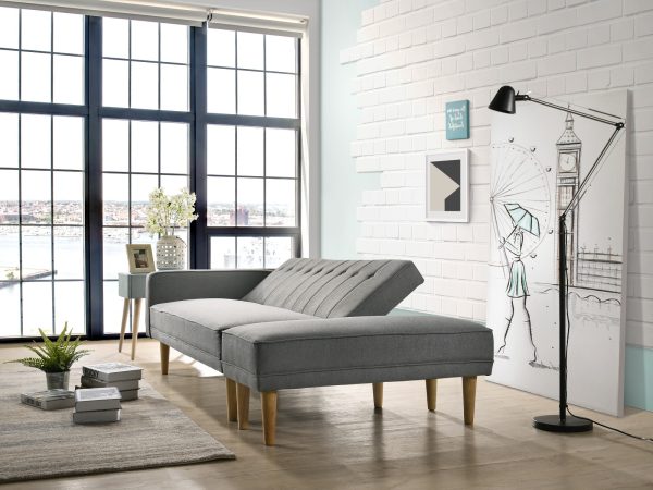 Steamboat 3 Seater Fabric Sofa Bed with Ottoman – Light Grey