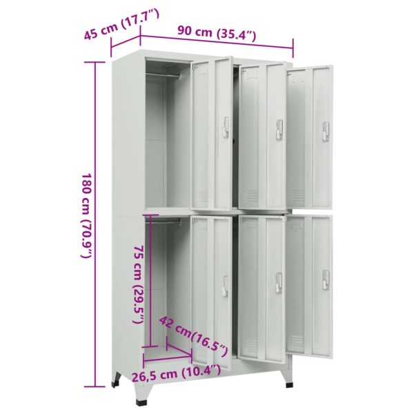 Locker Cabinet with Compartments Steel – Grey, With 6 Lockers