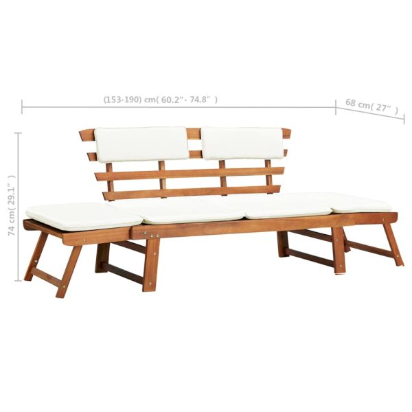 Garden Bench with Cushions 2-in-1 190 cm Solid Acacia Wood – Brown and White