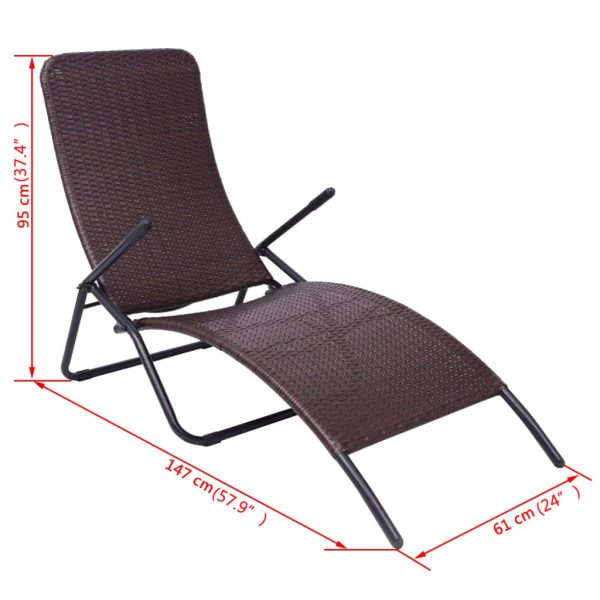 Folding Sun Lounger Poly Rattan – Brown