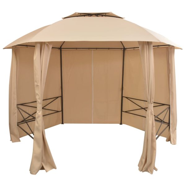 Garden Marquee Pavilion Tent with Curtains Hexagonal 360×265 cm – Beige