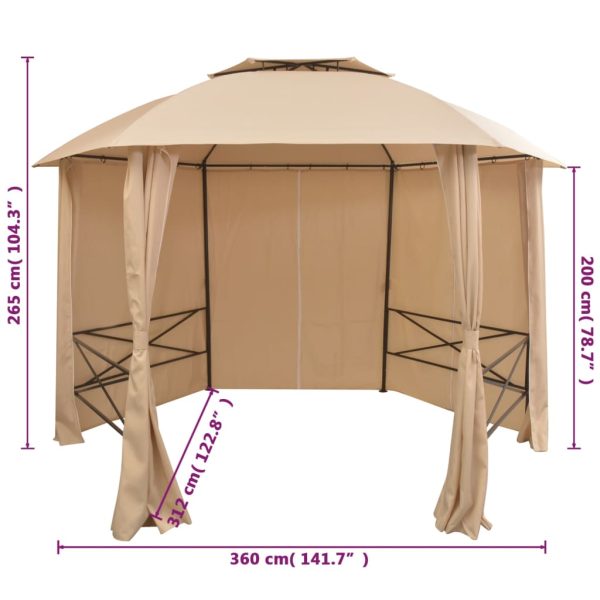 Garden Marquee Pavilion Tent with Curtains Hexagonal 360×265 cm – Beige