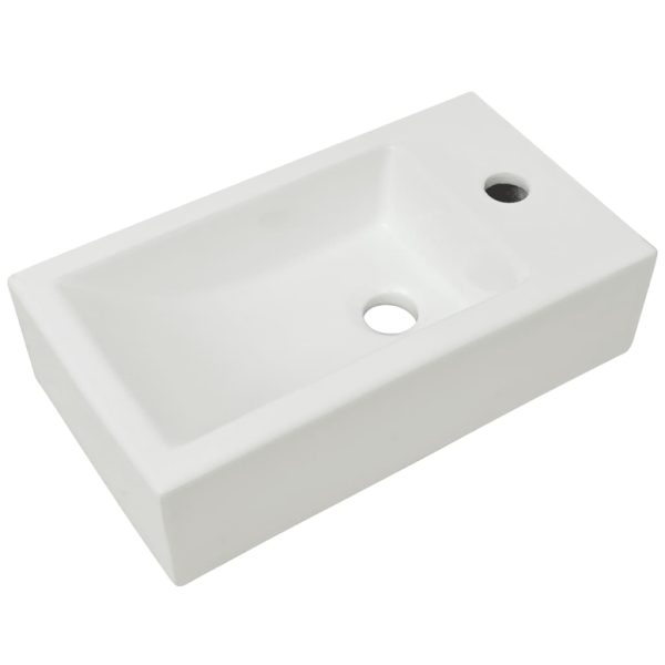 Basin with Faucet Hole Rectangular Ceramic White 46×25.5×12 cm