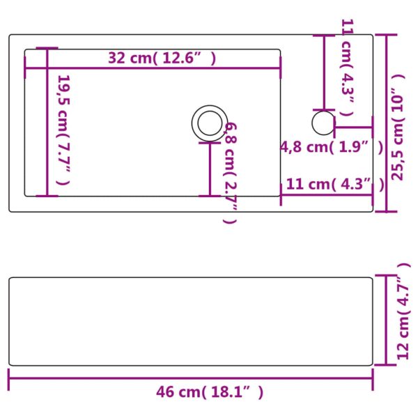 Basin with Faucet Hole Rectangular Ceramic White 46×25.5×12 cm