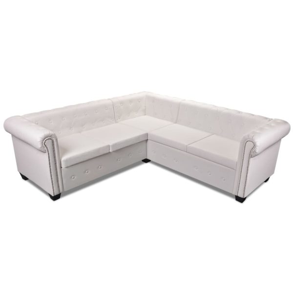 Kallora Chesterfield Corner Sofa 5-Seater Artificial Leather – White