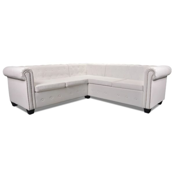 Kallora Chesterfield Corner Sofa 5-Seater Artificial Leather – White