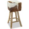 Bar Stool Real Leather and Solid Teak Wood