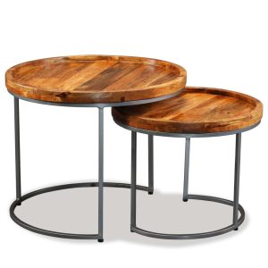 Carbondale Side Table Set 2 Pieces Solid Mango Wood