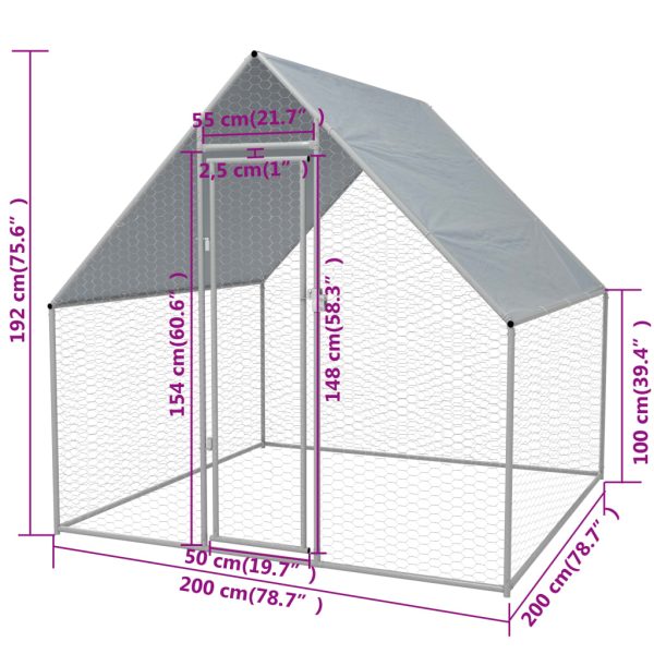 Outdoor Chicken Cage Galvanised Steel 2x2x1.92 m