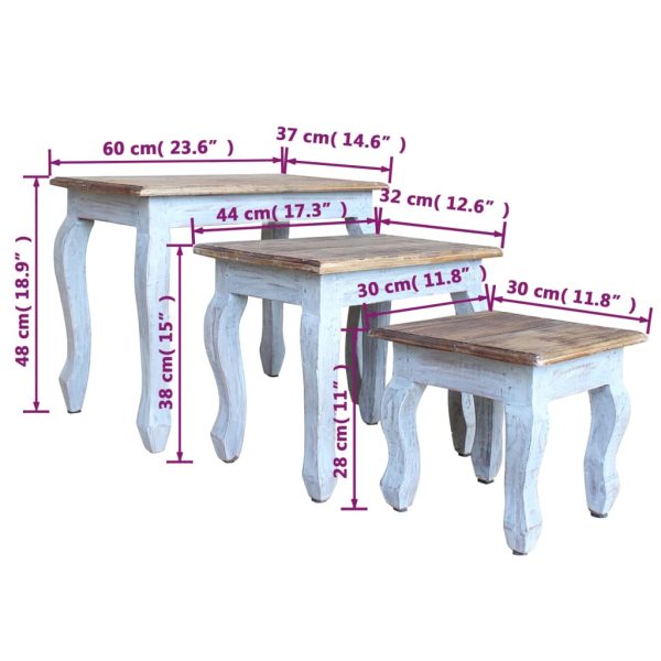 Nesting Table Set 3 Pieces Solid Reclaimed Wood