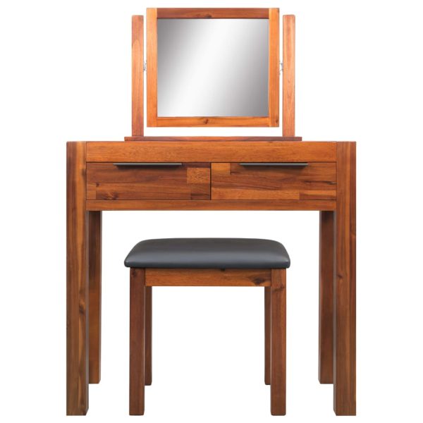 Dressing Table with Stool and Mirror Solid Acacia Wood