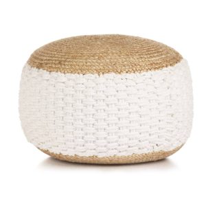 Woven/Knitted Pouffe Jute Cotton 50x35 cm White