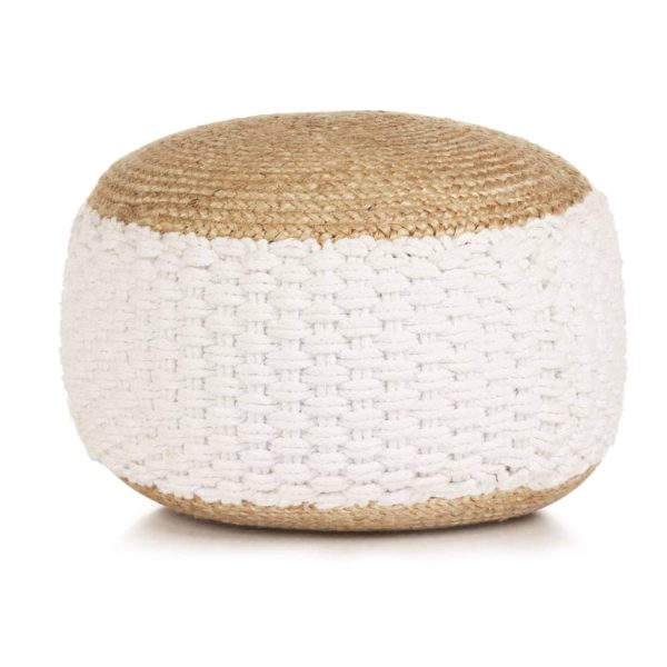 Woven/Knitted Pouffe Jute Cotton 50×35 cm White