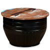 Coffee Table Solid Reclaimed Wood Black Barrel Shape