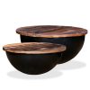 Coffee Table Set 2 Pieces Solid Reclaimed Wood Black Bowl Shape