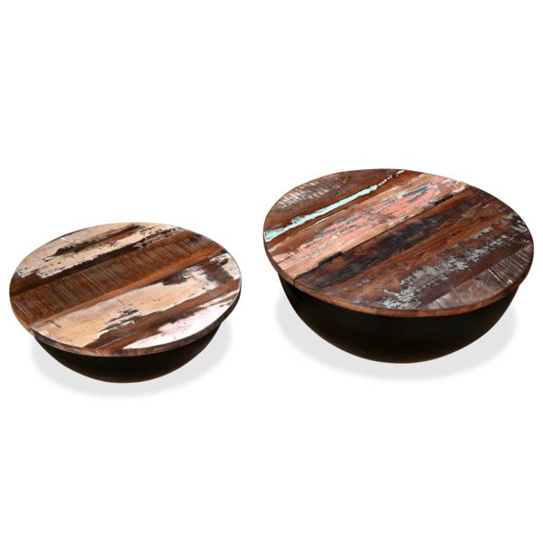 Coffee Table Set 2 Pieces Solid Reclaimed Wood Black Bowl Shape