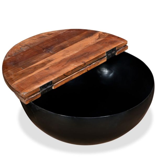 Coffee Table Set 2 Pieces Solid Reclaimed Wood Black Bowl Shape