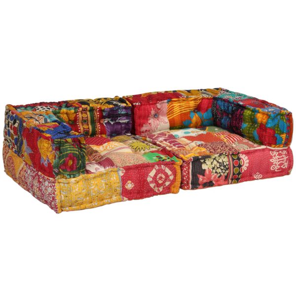 Ansonia 2-Seater Modular Pouffe Patchwork Fabric