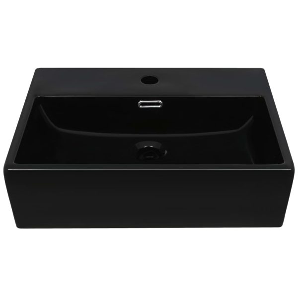 Basin with Faucet Hole Ceramic Black 51.5×38.5×15 cm