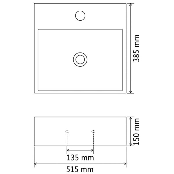 Basin with Faucet Hole Ceramic Black 51.5×38.5×15 cm