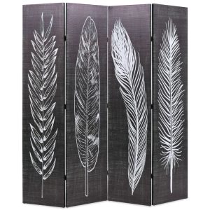 Hanover Folding Room Divider Feathers Black and White