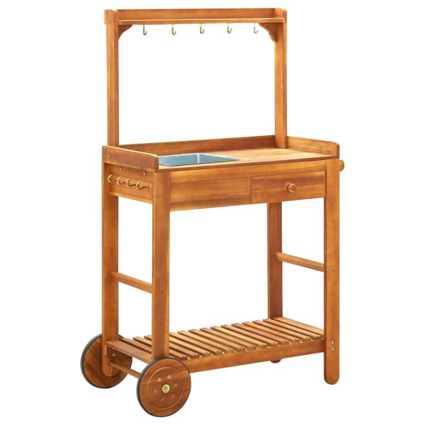 Garden Kitchen Trolley Solid Wood Acacia 92×43.5×141.5 cm