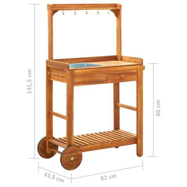 Garden Kitchen Trolley Solid Wood Acacia 92×43.5×141.5 cm