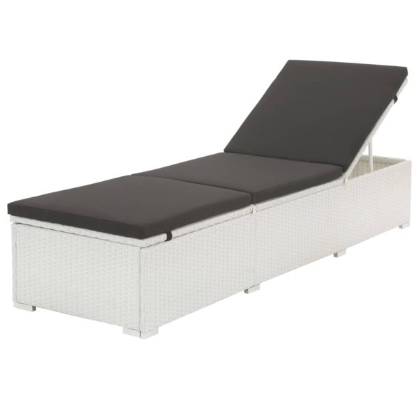 Sun Lounger with Cushion Poly Rattan White