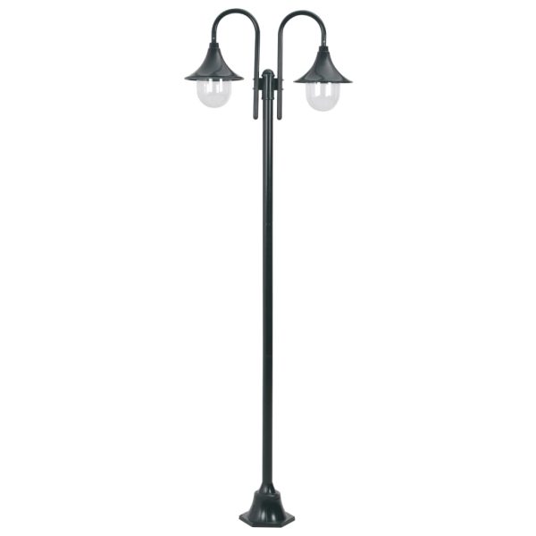 Garden Post Light E27 220 cm Aluminium 2-Lantern – Dark Green