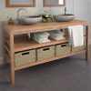 Bathroom Vanity Cabinet Solid Teak 132x45x75 cm – With Basket