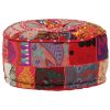 Patchwork Pouffe Round Cotton Handmade 40×20 cm – Red