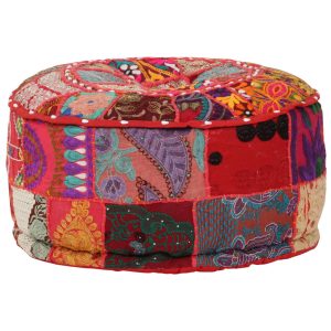 Patchwork Pouffe Round Cotton Handmade 40x20 cm