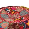 Patchwork Pouffe Round Cotton Handmade 40×20 cm – Red