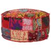 Patchwork Pouffe Round Cotton Handmade 40×20 cm – Red