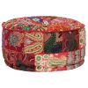 Patchwork Pouffe Round Cotton Handmade 40×20 cm – Red