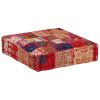 Patchwork Pouffe Square Cotton Handmade 50x50x12 cm – Red