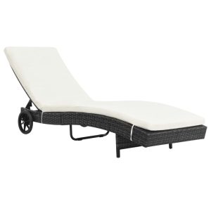 Sun Lounger with Wheels and Cushion Poly Rattan