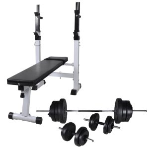 Workout Bench with Weight Rack Barbell and Dumbbell Set