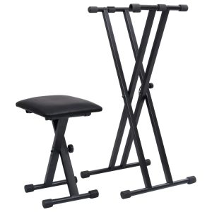 Double Braced Keyboard Stand and Stool Set Black