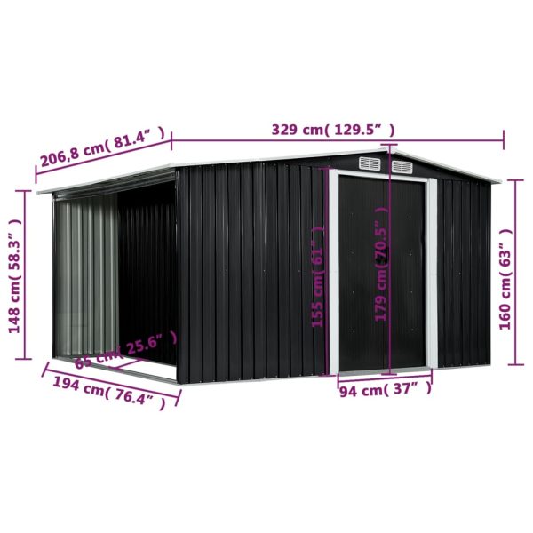 Garden Shed with Sliding Doors – 329.5x205x178 cm