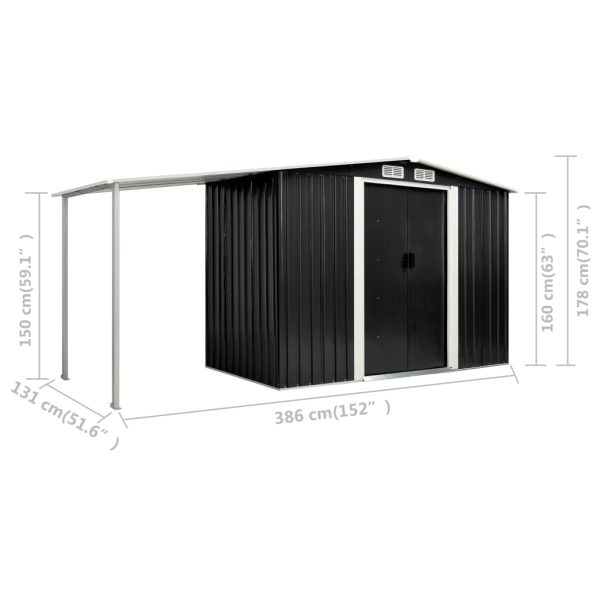 Garden Shed with Sliding Doors Steel – 386x131x178 cm, Anthracite