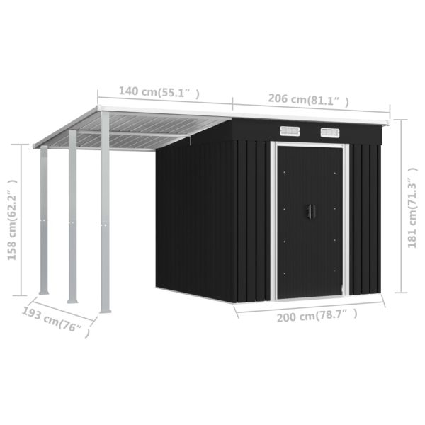 Garden Shed with Extended Roof Steel – 346x193x181 cm, Anthracite