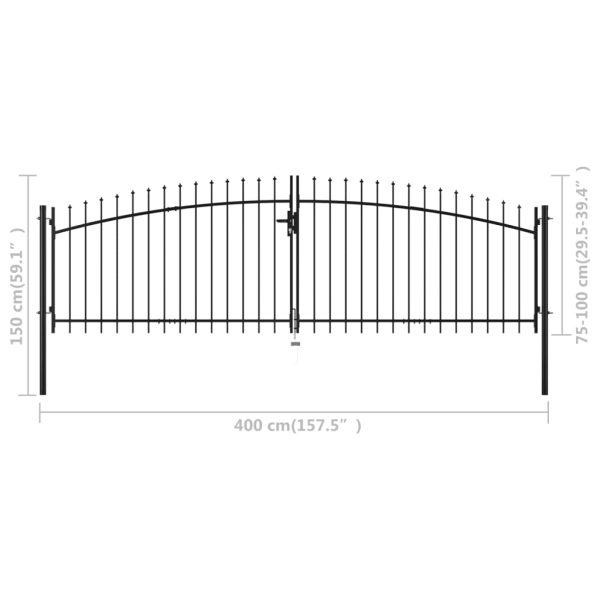 Double Door Fence Gate with Spear Top 400×150 cm