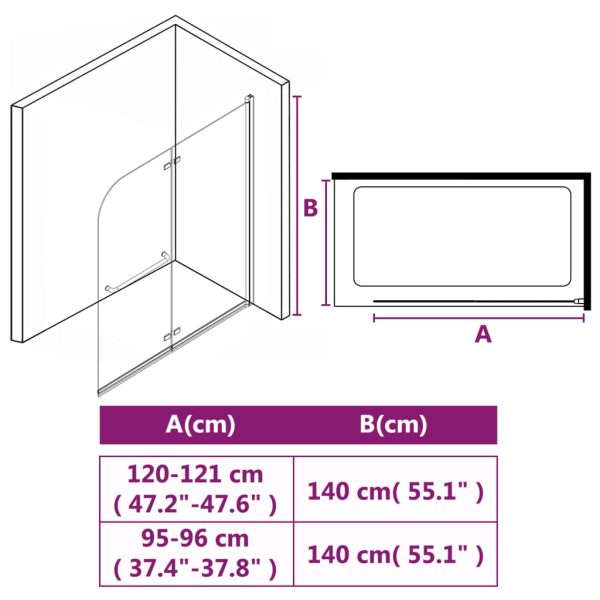 Folding Shower Enclosure 2 Panels ESG 120×140 cm