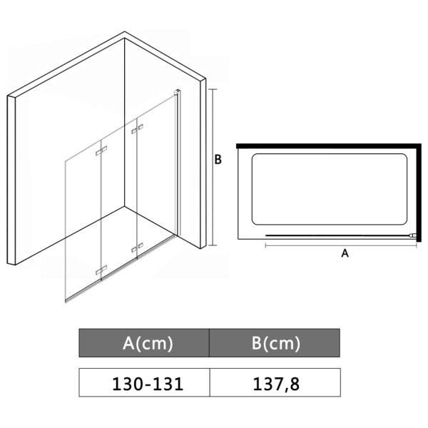 Folding Shower Enclosure 3 Panels ESG 130×138 cm