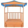 Kids Playhouse with Sandbox Fir Wood Blue UV50