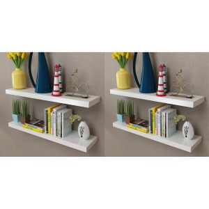 White MDF Floating Wall Display Shelves Book/DVD Storage – 80 cm, 4